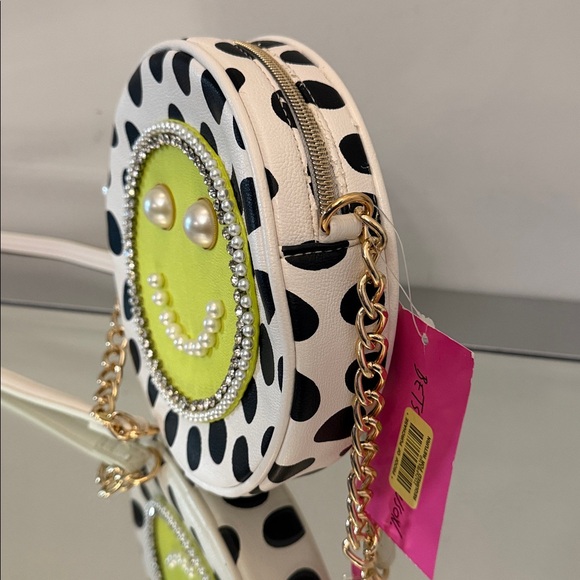 🆕 BETSEY JOHNSON Polka Dot Smiley Face Crossbody Bag NWT Pearls Rhinestones - Picture 9 of 17